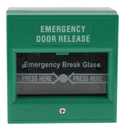 RS PRO Green Emergency exit unlocking box, Break Glass Operated