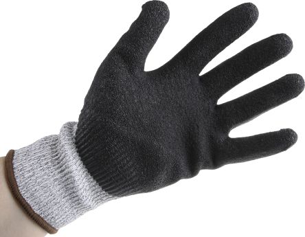 RS PRO Black Latex Coated Polyethylene Work Gloves, Size 9, Large, 2 Gloves 