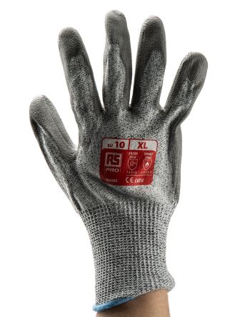 RS PRO Grey Polyurethane Coated HPPE/Nylon/Glass Work Gloves, Size 10, XL (184-6011)