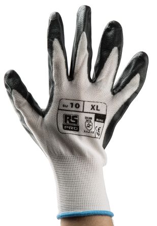 RS PRO White Nitrile Coated Work Gloves, Size 10, XL