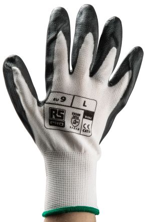RS PRO White Nitrile Coated Work Gloves, Size 9, Large