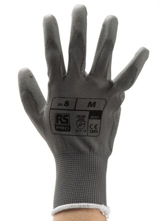 RS PRO Grey Polyurethane Coated Work Gloves, Size 8, Medium