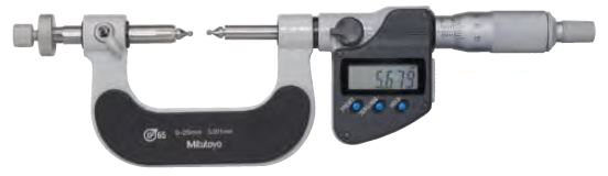Gear Tooth Micrometer Series 324, 124 — Interchangeable Ball Anvil / Spindle Tip Type (124-179) 