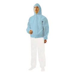 Nonwoven disposable protective clothing, jumper with hood, blue