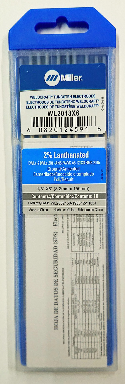 WELDCRAFT Tungsten, 2% Lanthanum (WL2018X6) 
