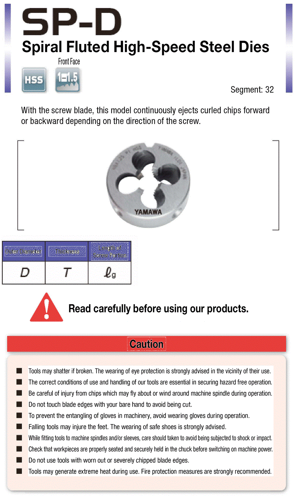 Spiral Fluted HSS Round Dies_SPD YAMAWA MFG MISUMI Thailand