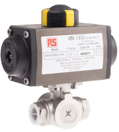 Stainless Steel 3 Way Ball Valve 'L' Bore with Pneumatic Actuator Double Acting