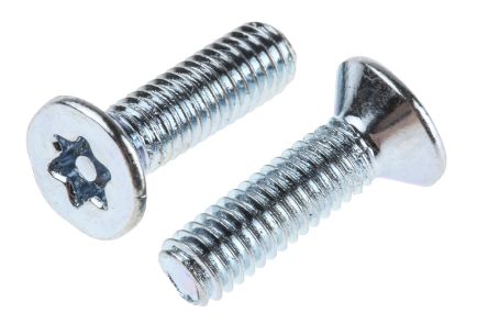 RS PRO Bright Zinc Plated Flat Steel Tamper Proof Security Screw, M3.5 x 12mm