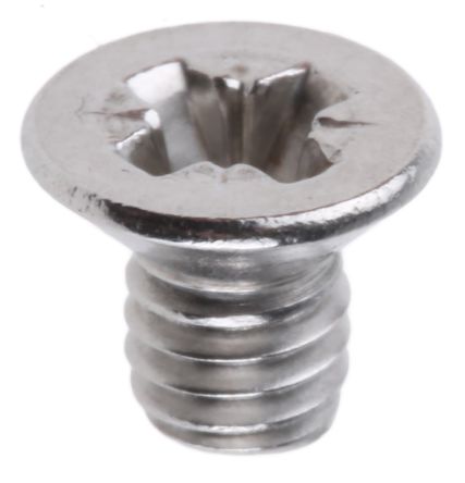 RS PRO, Pozidriv Countersunk A2 304 Stainless Steel, Machine Screw DIN 965, M4x6mmx0.23in 
