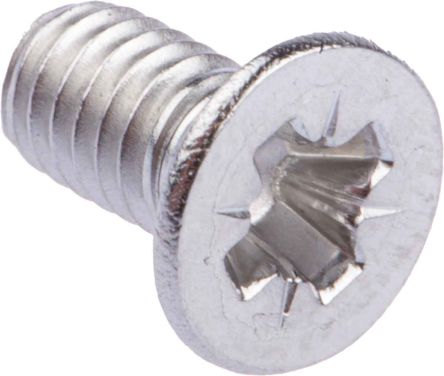 RS PRO, Pozidriv Countersunk A2 304 Stainless Steel, Machine Screw DIN 965, M4x8mmx0.31in