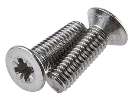 RS PRO, Pozidriv Countersunk A2 304 Stainless Steel, Machine Screw DIN 965, M5x16mmx0.63in
