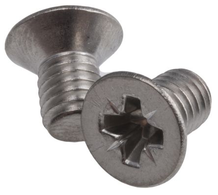 RS PRO, Pozidriv Countersunk A2 304 Stainless Steel, Machine Screw DIN 965, M5x8mmx0.31in