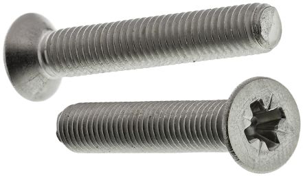 RS PRO, Pozidriv Countersunk A2 304 Stainless Steel, Machine Screw DIN 965Z, M5x30mmx1.18in