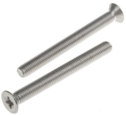 RS PRO, Pozidriv Countersunk A2 304 Stainless Steel, Machine Screw DIN 965Z, M5x50mmx1.96in