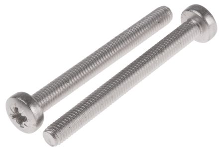 RS PRO, Pozidriv Pan A2 304 Stainless Steel, Machine Screw DIN 7985, M5x50mmx1.96in