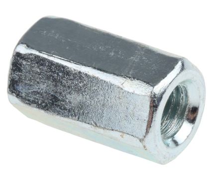RS PRO 30mm Bright Zinc Plated Steel Coupling Nut, M10