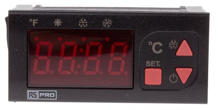 RS PRO Panel Mount On/Off Temperature Controller, 77 x 35mm 1 Input, 2 Output Relay, 24 V AC/DC Supply Voltage