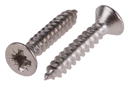 RS PRO Plain Stainless Steel Countersunk Head Self Tapping Screw, N°No. 6 x 3/4in Long 19mm Long