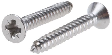 RS PRO Plain Stainless Steel Countersunk Head Self Tapping Screw, N°No. 6 x 1in Long 25mm Long