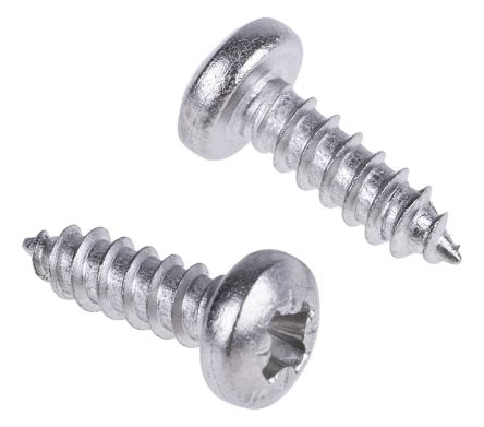 RS PRO Plain Stainless Steel Pan Head Self Tapping Screw, N°No. 4 x 3/8in Long 9.5mm Long