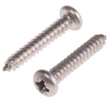 RS PRO Plain Stainless Steel Pan Head Self Tapping Screw, N°8 x 1in Long 25mm Long 