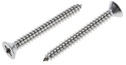 RS PRO Plain Stainless Steel Countersunk Head Self Tapping Screw, N°8 x 1.1/2in Long 38mm Long