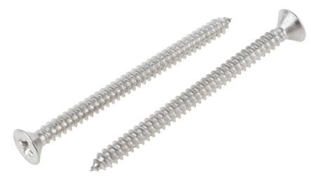 RS PRO Plain Stainless Steel Countersunk Head Self Tapping Screw, N°10 x 2.1/2in Long 65mm Long