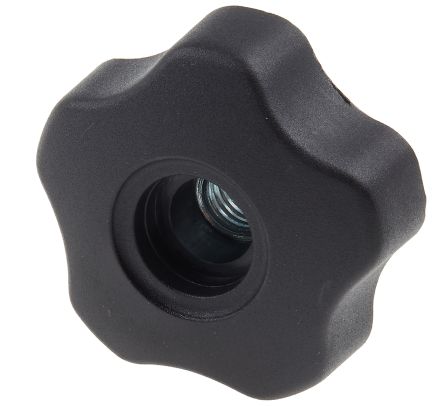 RS PRO Black Multiple Lobes Clamping Knob, M12, Threaded Through Hole