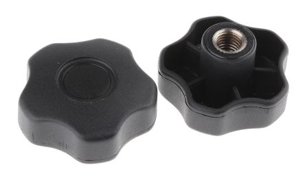 RS PRO Black Multiple Lobes Clamping Knob, M12, Threaded Hole