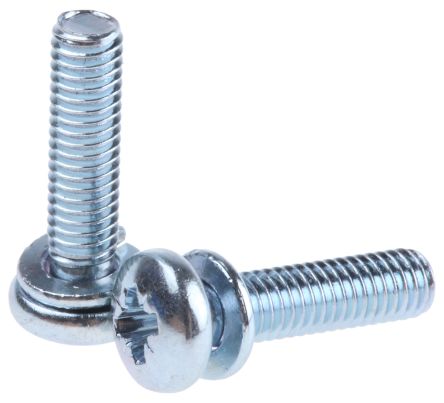 RS PRO M3 x 12mm Zinc Plated Steel Pan Head Sems Screw, Spring Washer