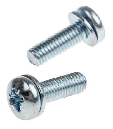RS PRO M5 x 16mm Zinc Plated Steel Pan Head Sems Screw, Spring Washer