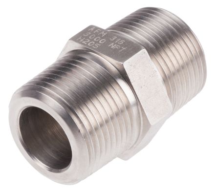 RS PRO Stainless Steel Pipe Fitting Hexagon Nipple Joint, Male NPT 1in x Male NPT 1in