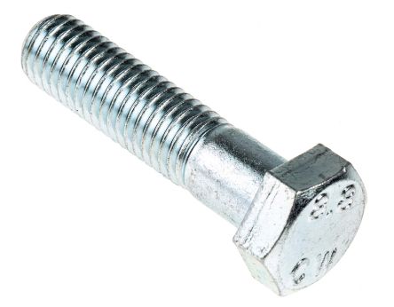 RS PRO Clear Passivated, Zinc Steel Hex Bolt, M12 x 50mm