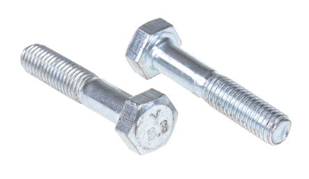 RS PRO Clear Passivated, Zinc Steel Hex Bolt, M8 x 40mm