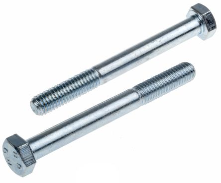 RS PRO Clear Passivated, Zinc Steel Hex Bolt, M8 x 75mm