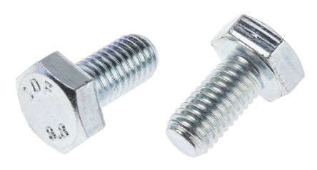 RS PRO Clear Passivated, Zinc Steel Hex, Hex Bolt, M10 x 20mm