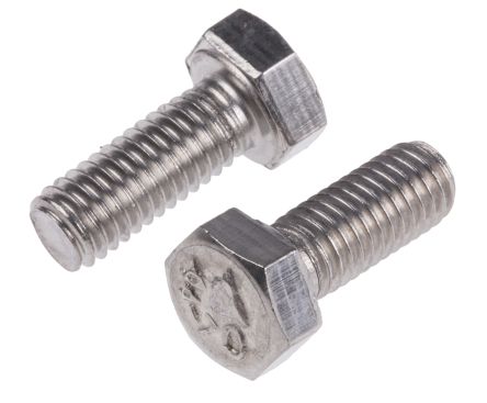 RS PRO Plain Stainless Steel Hex, Hex Bolt, M5 x 12mm, A4 Type 316 Stainless Steel