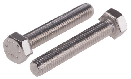 RS PRO Plain Stainless Steel Hex, Hex Bolt, M5 x 30mm, A2 Type 304 Stainless Steel