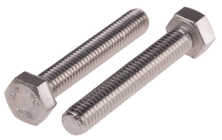RS PRO Plain Stainless Steel Hex, Hex Bolt, M5 x 30mm, A4 Type 316 Stainless Steel