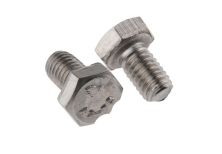 RS PRO Plain Stainless Steel Hex, Hex Bolt, M6 x 10mm, A2 Type 304 Stainless Steel