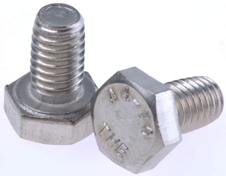 RS PRO Plain Stainless Steel Hex, Hex Bolt, M6 x 10mm, A4 Type 316 Stainless Steel