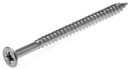 RS PRO Pozidriv Countersunk Steel Wood Screw Bright Zinc Plated, No. 8 Thread, 2.1/2in Length