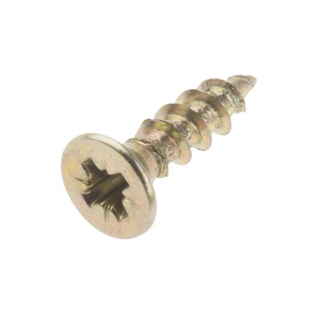 RS PRO Pozidriv Countersunk Steel Wood Screw Yellow Passivated, Zinc Plated, 3mm Thread, 12mm Length