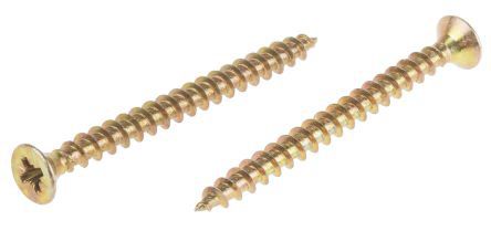 RS PRO Pozidriv Countersunk Steel Wood Screw Yellow Passivated, Zinc Plated, 5mm Thread, 60mm Length