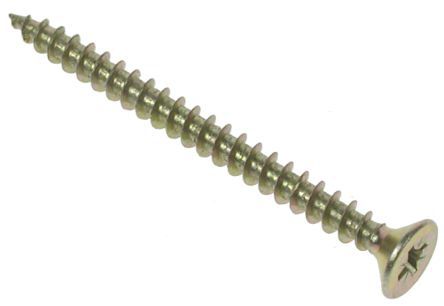 RS PRO Pozidriv Countersunk Steel Wood Screw Yellow Passivated, Zinc Plated, 5mm Thread, 80mm Length