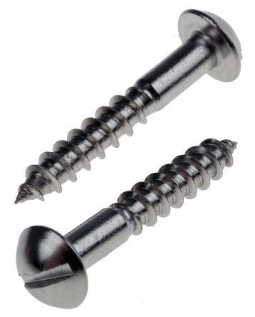 RS PRO Slot Round Stainless Steel Wood Screw, A2 304, 4mm Thread, 25mm Length