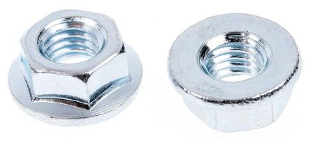 RS PRO 11.8mm Bright Zinc Plated Steel Hex Flanged Nut, M5