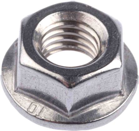 RS PRO 17.9mm Plain Stainless Steel Hex Flanged Nut, M8, A2 304
