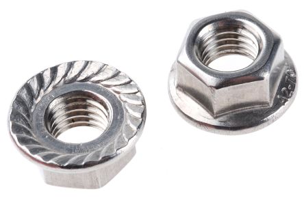 RS PRO 21.8mm Plain Stainless Steel Hex Flanged Nut, M10, A2 304