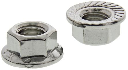 RS PRO 26mm Plain Stainless Steel Hex Flanged Nut, M12, A2 304